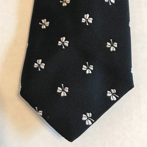 Hortex Black Men's Tie with White Stitched Shamrocks